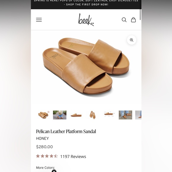 beek Shoes - Beek Pelican Leather Slides in Honey. Size 6.